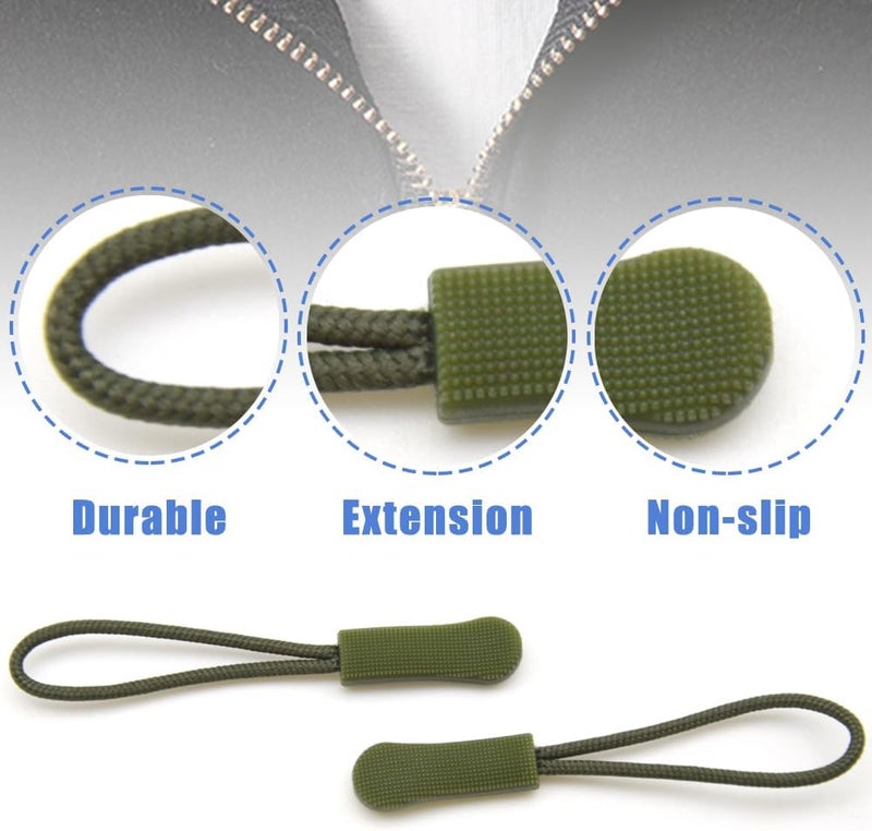 Ruidee 50 Pieces Zipper Pulls Zipper Tabs Zipper Pull Cord Extender Replacement Zipper Pulls for Backpacks, Jackets, Luggage, Purses, Handbags（Military Green） - Image 3